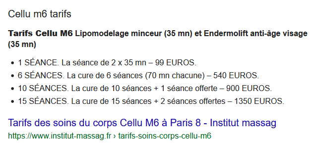 Tarif cure de raffermissement cellu m6 Tarif cure de raffermissement cellu m6