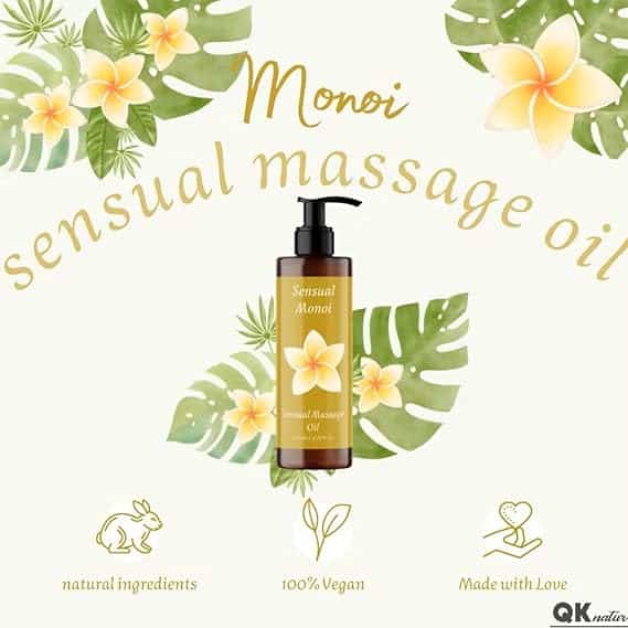 Huile de massage sensuelle au monoï : parfum envoûtant, texture soyeuse, détente musculaire et peau hydratée. Idéale pour les massages intimes et relaxants.