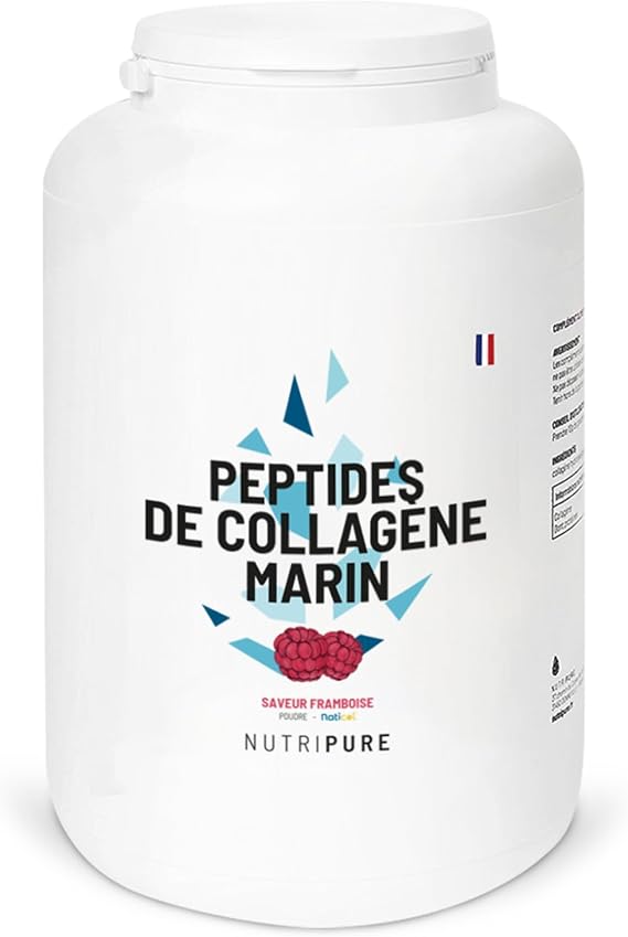 Nutripure | Collagène Marin Sauvage en Poudre | Complément Alimentaire Articulations, Soin des Cheveux & Ongles, Peau | Collagène Marin Hydrolisé | Pot 1,2KG | 4 mois | Goût Framboise | Made in France