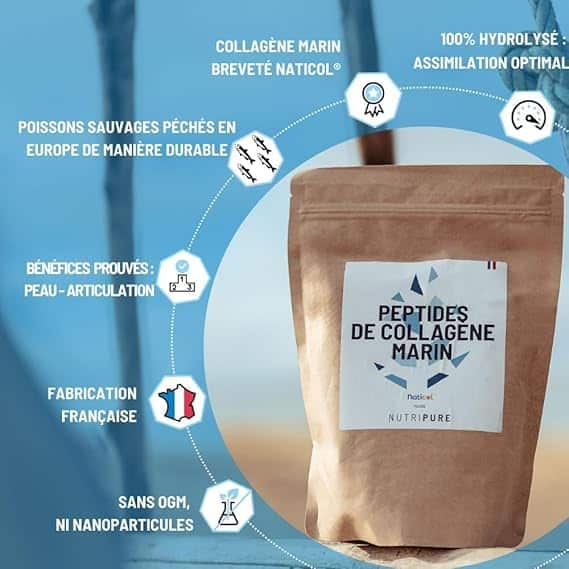 Nutripure | Collagène Marin Sauvage en Poudre | Complément Alimentaire Articulations, Soin des Cheveux & Ongles, Peau | Collagène Marin Hydrolisé | Pot 1,2KG | 4 mois | Goût Framboise | Made in France